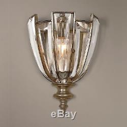 Art Deco Crystal Wall Sconce Champagne Gold Flower Light