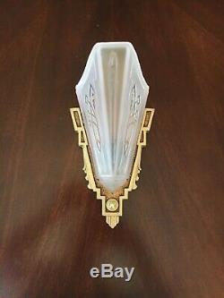 Art Deco Markel Antique Acid Etched Pink Slip Shade Glass Wall Sconce Fixture