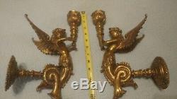 Art Deco-Victorian Angel Dragon Wall Sconce Candle Holder pair