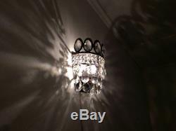 Art Deco Vintage Clear Crystal LED Light Pair Brass Sconces Room Home Decor Wall