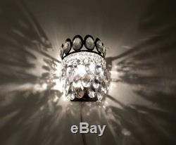 Art Deco Vintage Clear Crystal LED Light Pair Brass Sconces Room Home Decor Wall