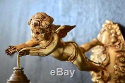 Art Nouveau French Angel Cherub Wall Sconce with Rose Glass Lamp Shade