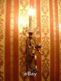 Art nouveau old brass cherubs pair french wall lamps sconces antique used lustre