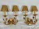 Arte De Mexico 1980s Antique Gold Wall Sconces with Matching Shades