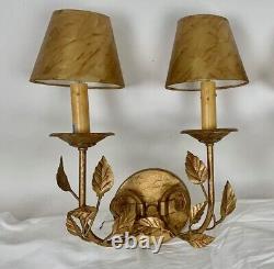 Arte De Mexico 1980s Antique Gold Wall Sconces with Matching Shades