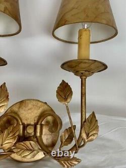 Arte De Mexico 1980s Antique Gold Wall Sconces with Matching Shades