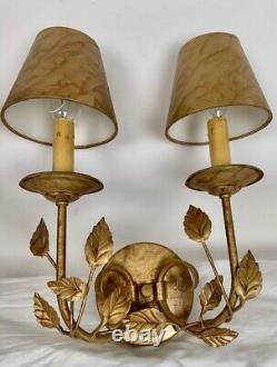 Arte De Mexico 1980s Antique Gold Wall Sconces with Matching Shades