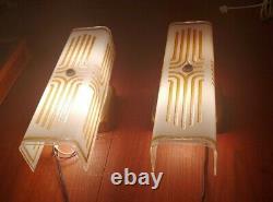 Atomic Mid Century Wall Sconces White Glass With Starburst Gold Design