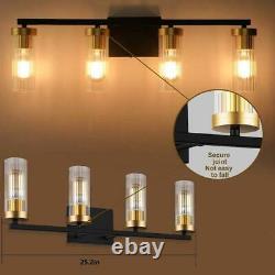 BDL Vanity Light Fixture 4 Lights Wall Sconce Black Gold Base Clear Glass