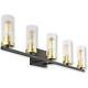 BDL Vanity Light Fixture 5 Lights Wall Sconce Black Gold Base Clear Glass