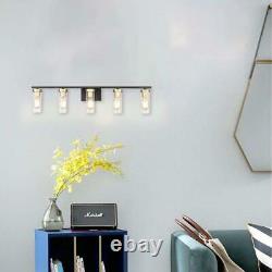 BDL Vanity Light Fixture 5 Lights Wall Sconce Black Gold Base Clear Glass