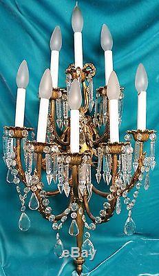 Beautiful Vintage Brass Wall Sconce With Crystal Prisms Approx 31 Long