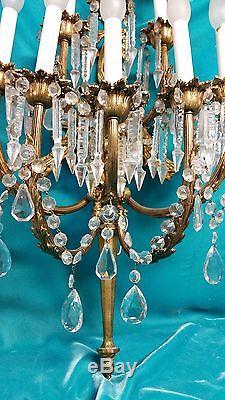 Beautiful Vintage Brass Wall Sconce With Crystal Prisms Approx 31 Long
