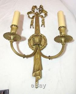 BIG antique ornate thick gold gilt brass Victorian electric wall sconce fixture