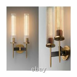 BOKT Mid-Century Modern Wall Sconce, Clear with Crystal Cylindrical Lampshade