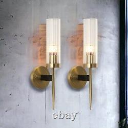 BOKT Modern Cylinder Sconces Wall Lighting Set of Two Mid Century Antique Brass