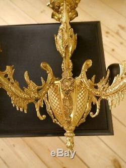 Baroque rococo french old 3 lights pair gold bronze fine wall lamps sconces