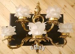 Baroque rococo french old 5 lights pair brass fine wall lamps sconces