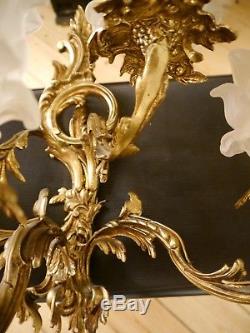 Baroque rococo french old 5 lights pair brass fine wall lamps sconces