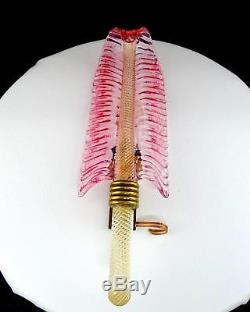 Barovier & Toro Murano Art Glass Pink & Gold Feather 12 1/2 Wall Sconce 1940-50