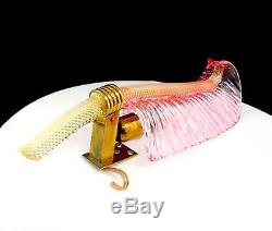 Barovier & Toro Murano Art Glass Pink & Gold Feather 12 1/2 Wall Sconce 1940-50