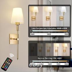 Battery Operated Wall Sconces Set of 2, Dimmable Rechargeable Gold