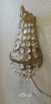 Beautiful Antique Brass & Beaded / Waterfall Crystal Wall Sconce Chandelier