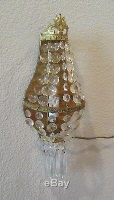 Beautiful Antique Brass & Beaded / Waterfall Crystal Wall Sconce Chandelier
