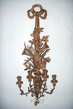 Beautiful Antique Italian Style Gilt Wood (Gold) Wall Sconce, 5 Arms, H48