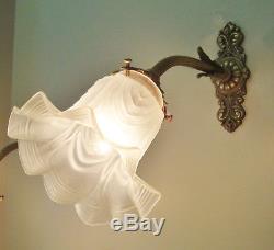 Beautiful Pair Antique Swan Neck Sconces Wall Lights Lamps Appliques Anciennes