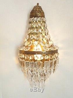 Beautiful Pair French Antique Empire Style Montgolfier Crystal Wall Lights 2128