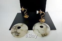 Beautiful Pair Of Antique Alabaster + Bronze Wall Lamps Sconces France 1920s