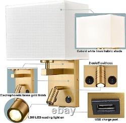 Bedside Wall Sconce+USB Charge Port, Modern Gold Wall Lamp+on/Off Switch