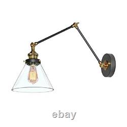 Black Gold Wall Sconces, Glass Swing Arm Wall Lamp Adjustable Plug-in or Hard