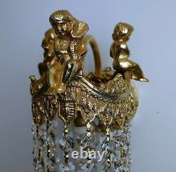 Boudoir Chic PAIR of Gold French CHERUB Downlight Wall Lights with Crystals