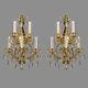 Brass & Crystal Marie Therese Sconces c1940 Vintage Antique Wall Lights