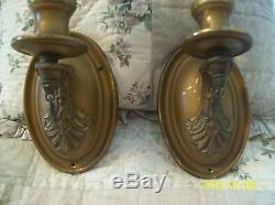 Brass Gilt Cast Gold Antique Electric Candle Wall Sconce Matching Set 2 Lights