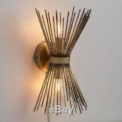Brass Starburst Wall Sconce Lamp, Dual Light withPlug-In Cord, No Need To Hardwire