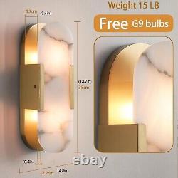 Brass Wall Sconces, Natural Alabaster Wall Light Fixtures, Gold Vanity Light F