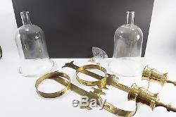 Brass and Bell Jar Glass Candle Holders, Large Traditional 2 Wall Sconces 30 H