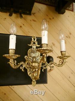 Brass finish spanish wall lamps pair sconces old appliques 3 lights