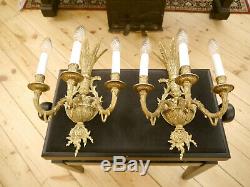 Brass shiny spanish wall lamps pair sconces old appliques 3 lights home decor