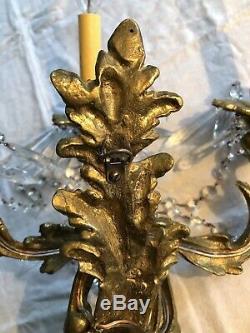 Bronze Brass 3 Arm Sconces w Prisms Wall Lamps