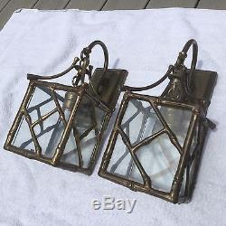 CHAPMAN Rare Pair Chinoserie Faux Bamboo Brass Pair Wall Sconces Lantern Lamp