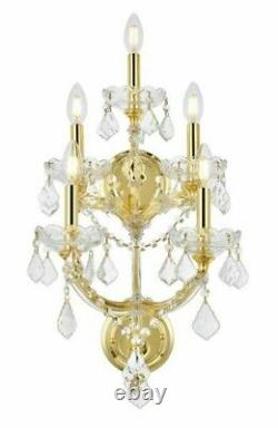 CRYSTAL AND GOLD FOYER DINING LIVING ROOM BEDROOM WALL SCONCE 5 LIGHT 29 inch