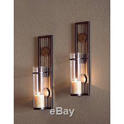Candle Wall Sconce Holder Metal Glass Pair Decor Vintage Indoor Modern Art Home