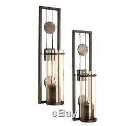 Candle Wall Sconce Holder Metal Glass Pair Decor Vintage Indoor Modern Art Home