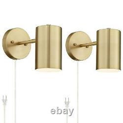 Carla Polished Brass Down-Light Plug-In Wall Lamps Set of 2
