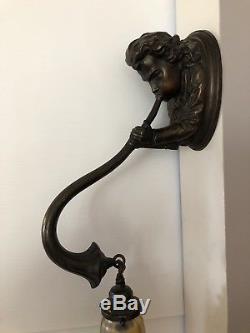 Cast Iron Weighted Wall Light Sconce Copper & Iron colored Art Deco & Gold Shade