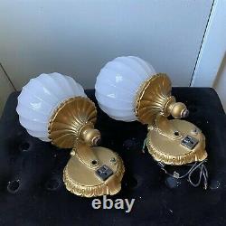 Cast Metal Gold Wall Sconce Lamp Fixture Light Craft Of California Art Deco Pair